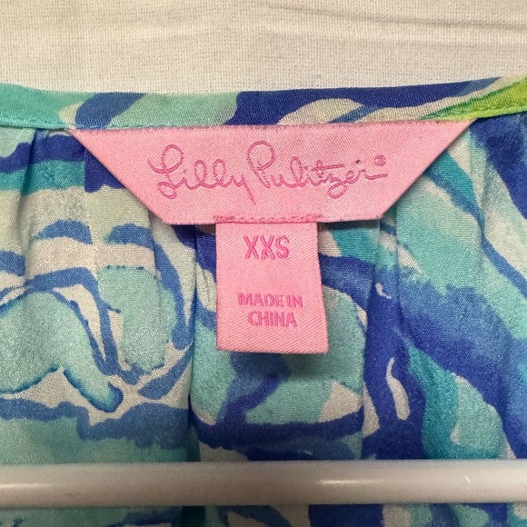 Lilly Pulitzer Finch Top Cold Shoulder Silk Blouse Oh Shucks w/ Tassels XXS - Picture 2 of 3